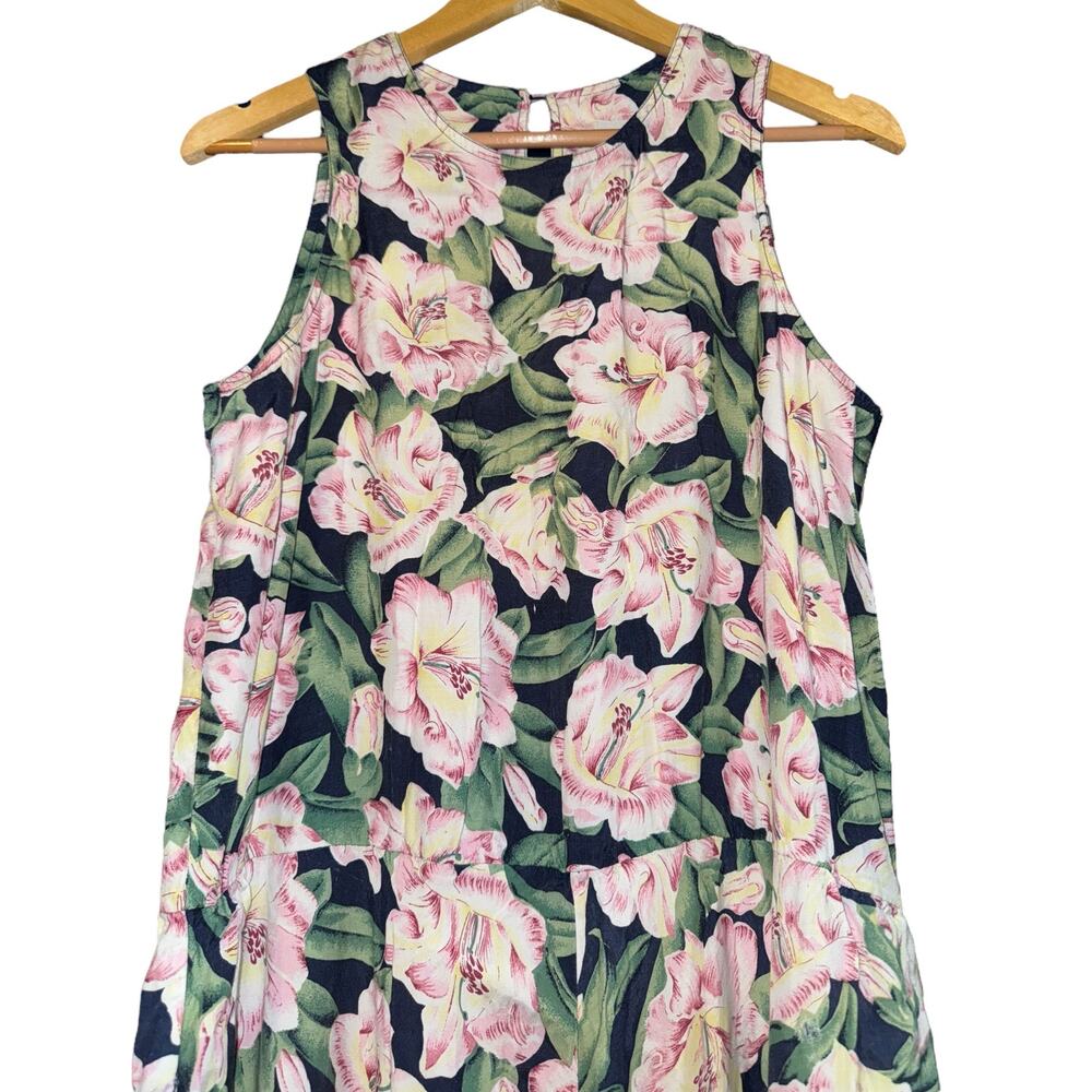 Vintage ED Michaels Maxi Dress 1980s Floral Womens Med Tropical Vacation Summer